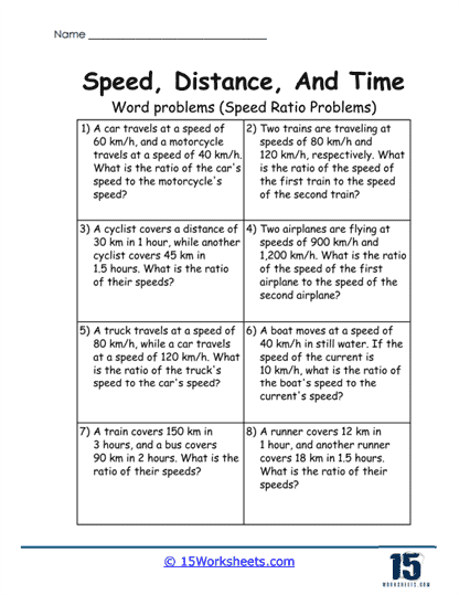 Ratio Race Worksheet