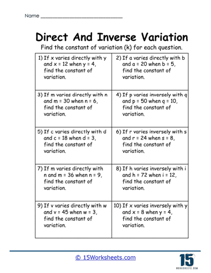 Constant Calculation Worksheet