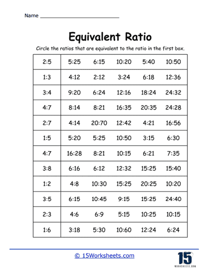 Ratio Match-Up Worksheet