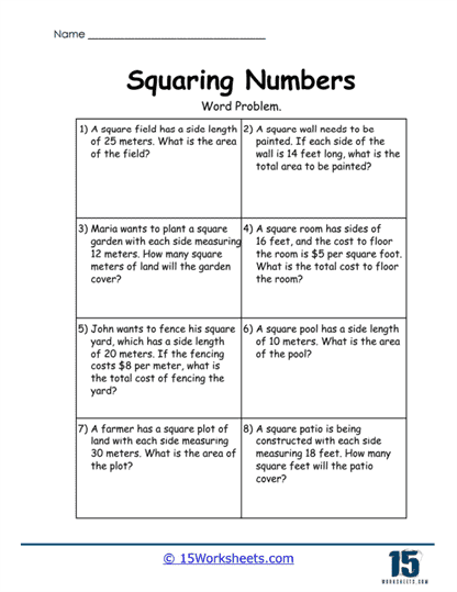 Fraction Squares Worksheet