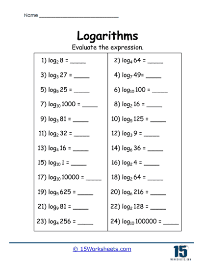 Logarithm Calculator Worksheet