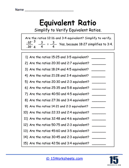 Ratio Simplifiers Worksheet