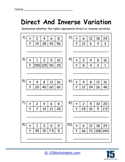 Direct vs Inverse Detective Worksheet