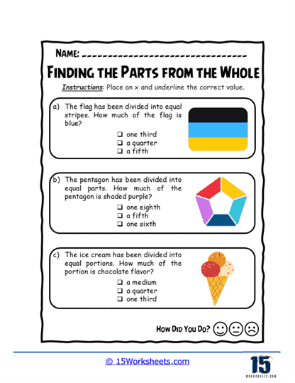 Flag and Ice Fractions Worksheet