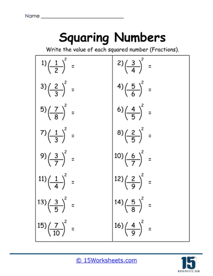 Fraction Squares Worksheet