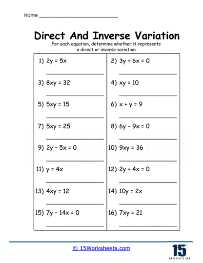 Equation Variation Decider Worksheet