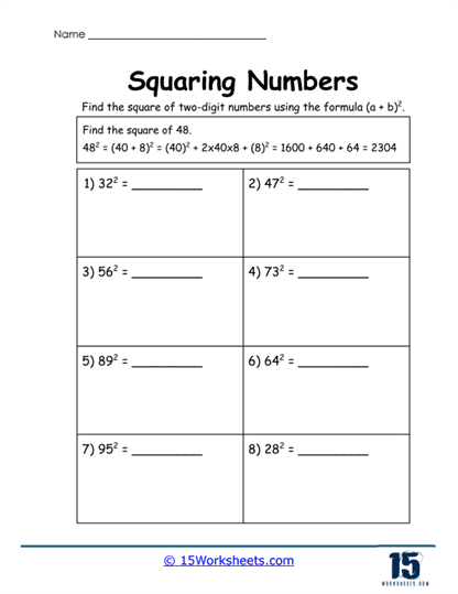 Double-Digit Squares Worksheet