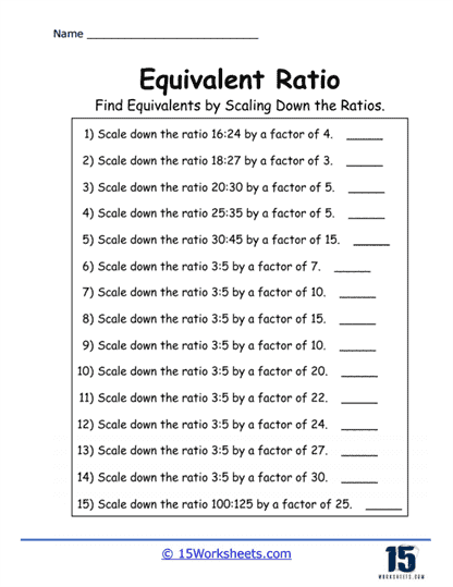 Ratio Scaling Down Worksheet