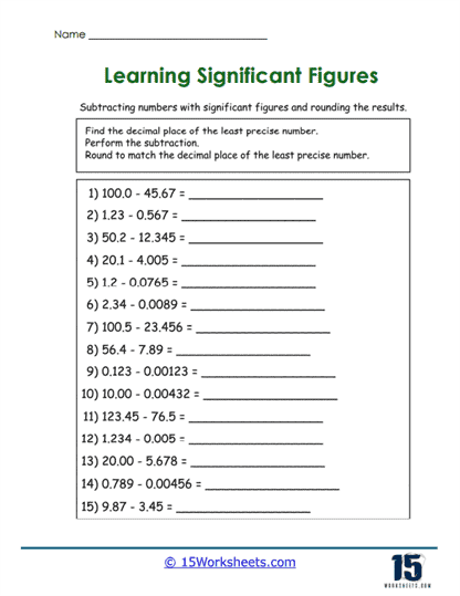 Subtraction Sense Worksheet