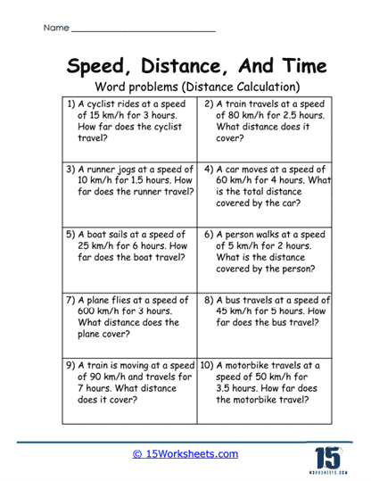 Speed, Distance, And Time Worksheets