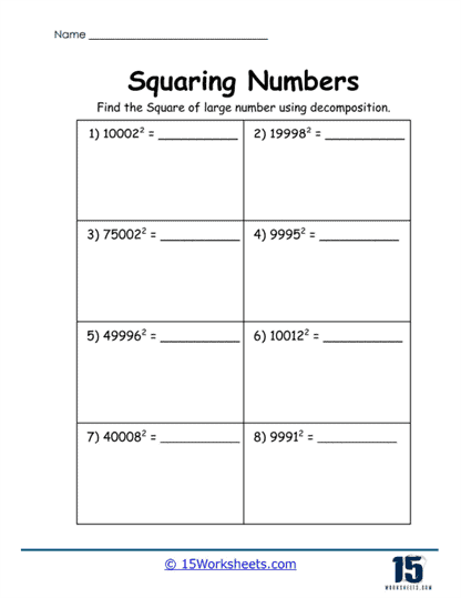 Big Number Squares Worksheet