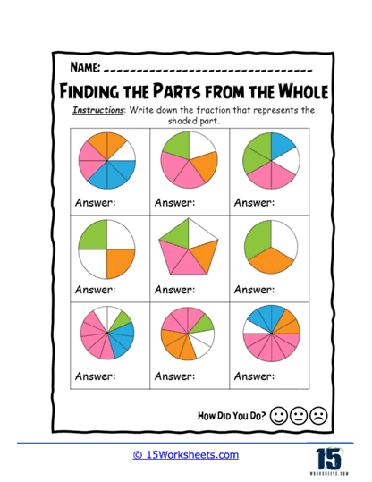 Colorful Circle Fractions Worksheet