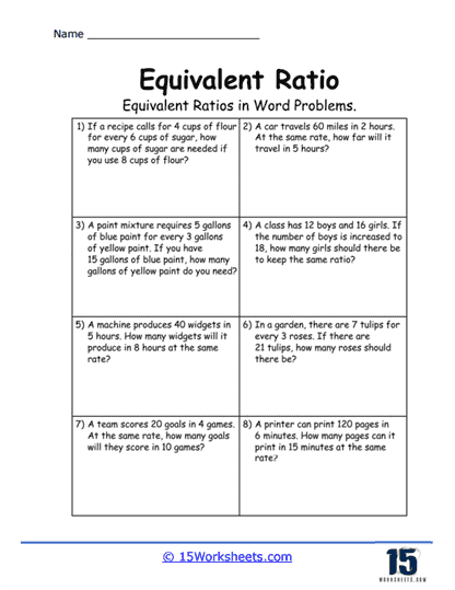 Ratio Word Puzzles Worksheet