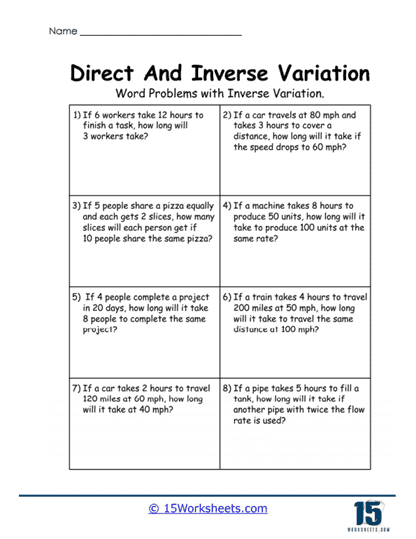 Inverse Word Problems Worksheet