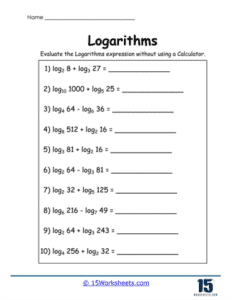 Logarithms Worksheets - 15 Worksheets.com