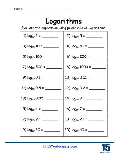 Logarithmic Power Worksheet