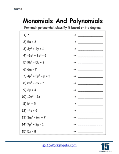 Monomial Magic Worksheet