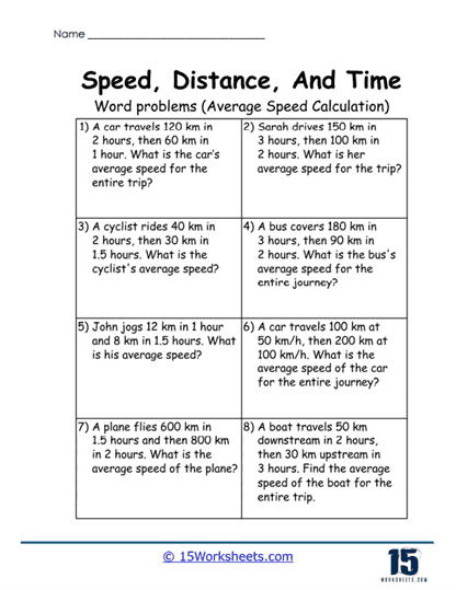 Average Speed Adventure Worksheet