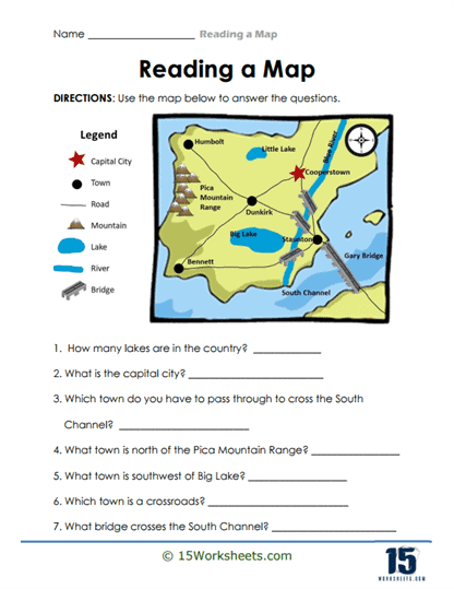 Reading a Map Worksheets