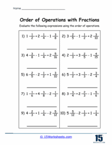 Order of Operations with Fractions Worksheets - 15 Worksheets.com