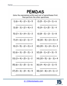 PEMDAS Worksheets - 15 Worksheets.com