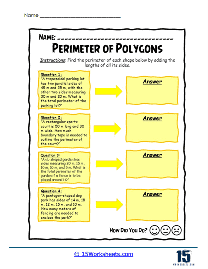 Parking Lot Perimeters Worksheet