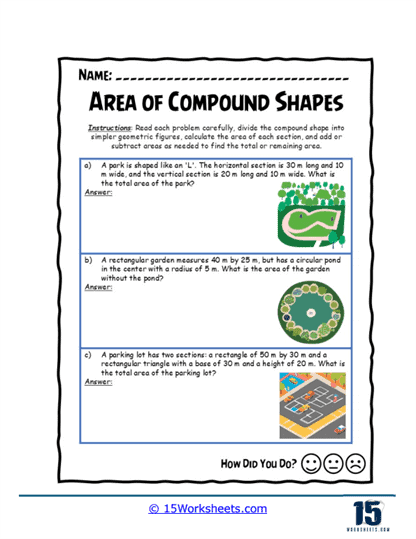 Area of Compound Shapes Worksheets