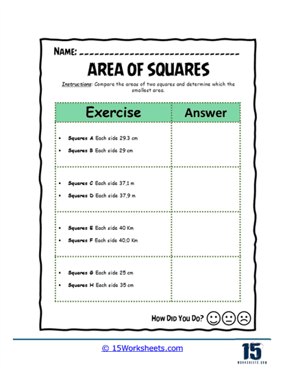 Square Showdown Worksheet