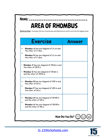 Rhombus Rumble Worksheet