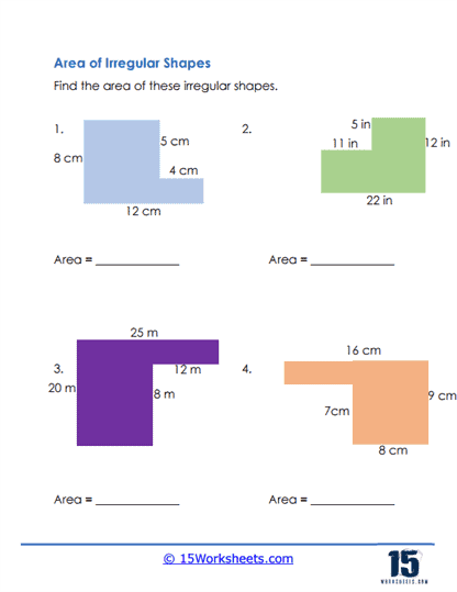 Area of Irregular Shapes Worksheets