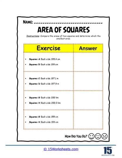 Area Adventures Worksheet