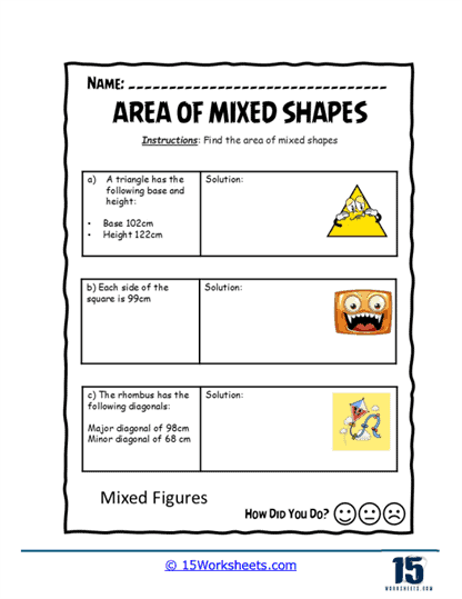 Area of Mixed Shapes Worksheets