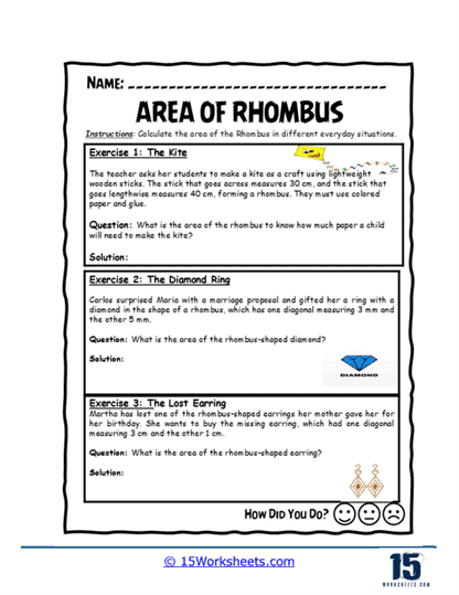 Area of Rhombus Worksheets