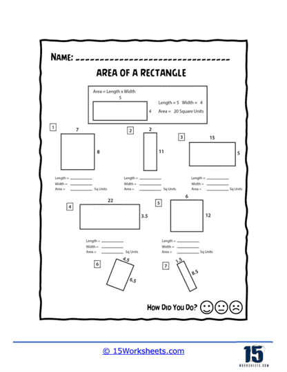 Area of Rectangles Worksheets