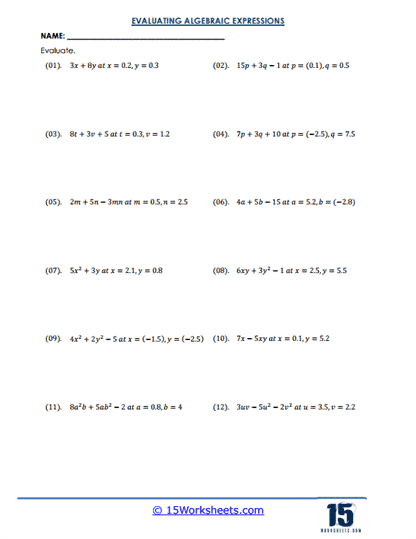 Decimal Drift Worksheet