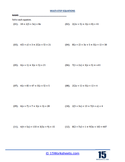 Equation Storm Worksheet
