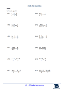 Multi-Step Equations Worksheets - 15 Worksheets.com
