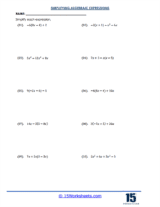 Simplifying Algebraic Expressions Worksheets - 15 Worksheets.com