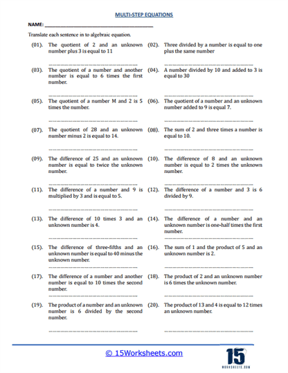 Multi-Step Equation Worksheets