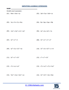 Simplifying Algebraic Expressions Worksheets - 15 Worksheets.com