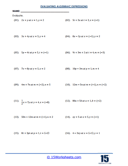 Algebra Adventure Worksheet