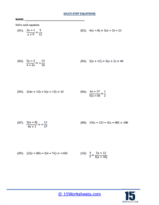 Multi-Step Equations Worksheets - 15 Worksheets.com