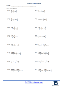 Multi-Step Equations Worksheets - 15 Worksheets.com