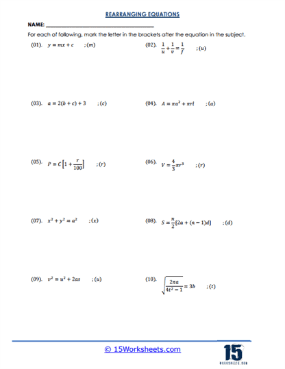 Physics Formulae Worksheet