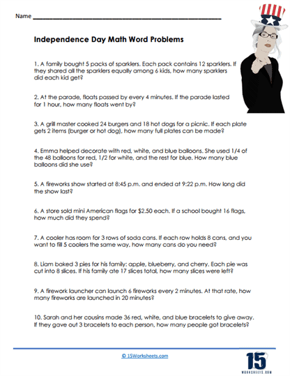 Sparkler Math Worksheet