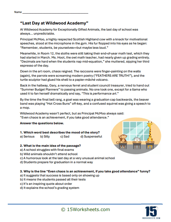 Last Day at Wildwood Academy Worksheet