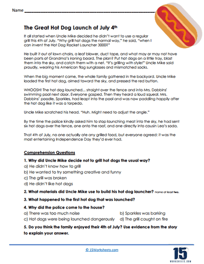 Rocket Grill Tale Worksheet