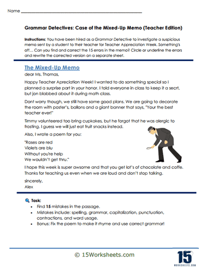 Memo Mayhem Worksheet
