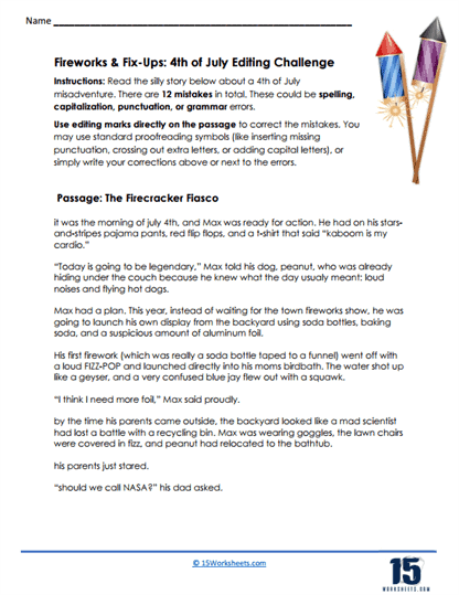 Firework Fixes Worksheet