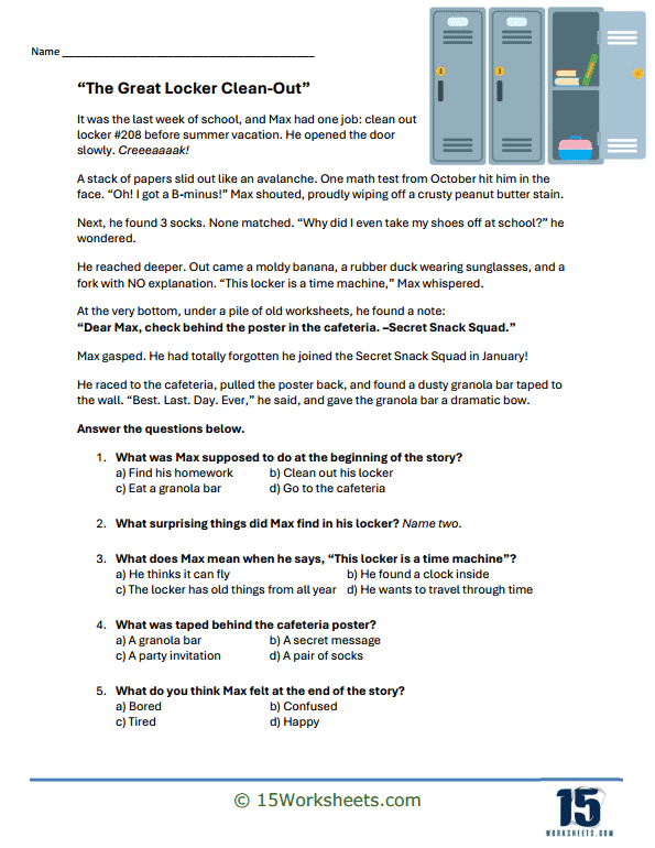 Locker Surprise Worksheet